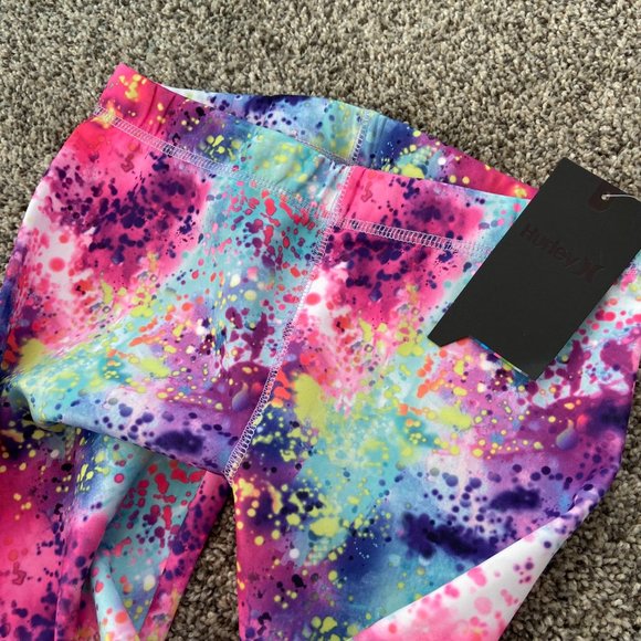 Hurley Girls Tie Dye Plant Splatter NEW Size Large Leggings NWT - Picture 3 of 5